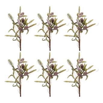 Set of 6 Artificial Pine Sprays with Pinecones for Holiday, Vases, Porch Pots, Wreaths, and Garlands