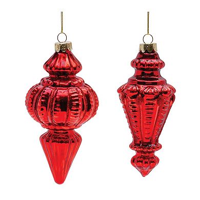 6-Piece Glass Finial Christmas Ornament Set with Assorted Designs for Holiday Tree and Decor