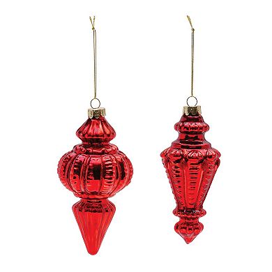 6-Piece Glass Finial Christmas Ornament Set with Assorted Designs for Holiday Tree and Decor