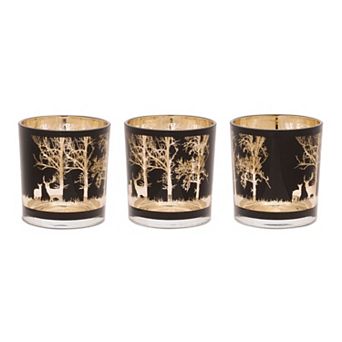 Rustic Votive Candle Holders Set of 3 Glass Forest Scene for Living Room or Lodge