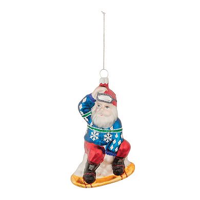 6-Piece Glass Snowboarding Santa Ornament Set for Christmas Tree and Holiday Decor