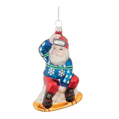 6-Piece Glass Snowboarding Santa Ornament Set for Christmas Tree and Holiday Decor