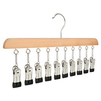 2 pc Hangers, Wood Hanger with 10 Clips for Closet Organizer, Space Saving Storage for Socks