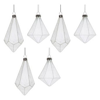 6 pc Frosted Glass Drop Christmas Ornament Set with Ribbed Texture for Holiday Tree and Decor