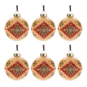 Glass Ball Ornaments Set of 6, Western Pattern Christmas Tree Décor