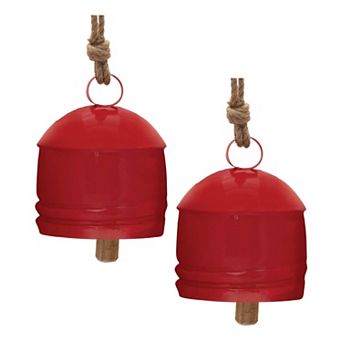 2 pc Rustic Metal Bell Ornament Set for Christmas Tree, Mantel, Garland, and Tabletop