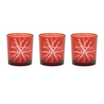 3 pc Glass Snowflake Candle Holders Christmas Winter Tabletop, Shelf and Home Decor