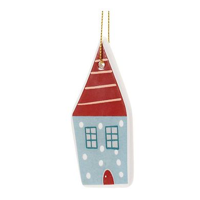 12-Piece Ceramic Winter House Ornament Set for Christmas Tree, Wreath, and Garland Decor