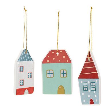 12-Piece Ceramic Winter House Ornament Set for Christmas Tree, Wreath, and Garland Decor