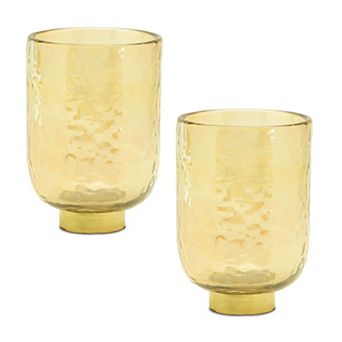 Set of 2 Glass Candle Holders with Metal Base for Pillar or Votive Candles