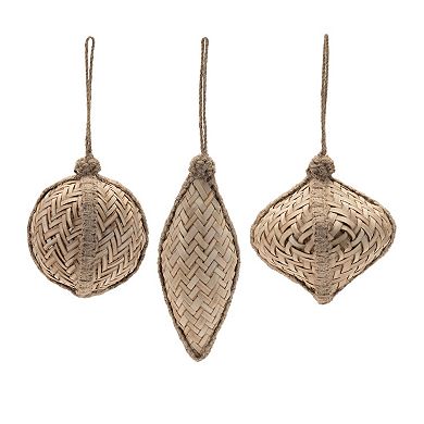 6-Piece Woven Wicker Ornament Set with Ball, Onion, and Drop Shapes for Holiday Decor