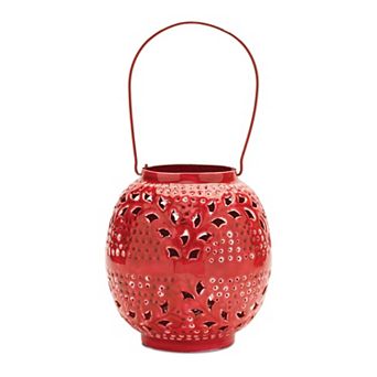 Indoor Metal Lantern with Handle and Decorative Punched Pattern for Tabletop