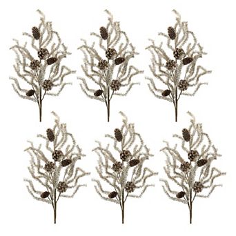 Set of 6 Tinsel Pine Sprays with Pinecones for Porch Pots, Vases, and Holiday Styling