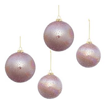 Set of 4 Iridescent Glass Ball Ornaments with Beaded Detail, Christmas Tree Decor