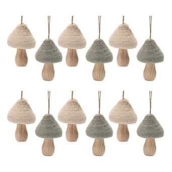 12 pc Felt Fabric Mushroom Ornament Set for Christmas Tree, Wreath, and Garland Decor