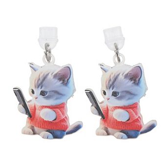 Cat Pendants Dust Plug Charm for Type-C Orange Pink Light Gray 2 pc