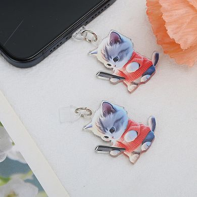 Cat Pendants Dust Plug Charm for Type-C Orange Pink Light Gray 2 Pcs