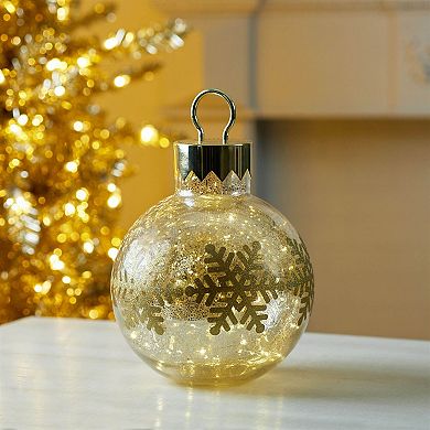 LED Mercury Glass Ball Ornament for Holiday Tabletop, Mantel, Centerpiece Decor - Battery-Operated