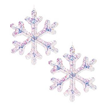 2 pc LED Snowflake Ornament for Christmas Tree, Window, Hanging Holiday Decor - Battery-Operated