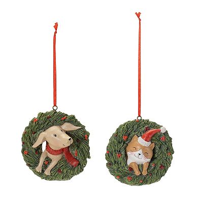 4-Piece Cat and Dog Wreath Ornament Set for Christmas Tree, Garland, and Tabletop Displays