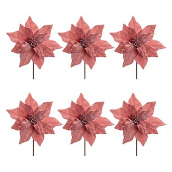 Set of 6 Artificial Poinsettia Stems for Centerpieces, Porch Pots, and Holiday Arrangements