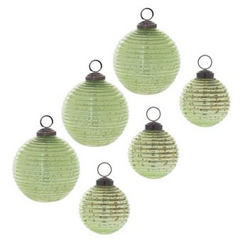 Mercury Glass Ball Ornaments Set of 6, Ribbed Rustic Christmas Tree Décor