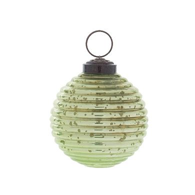Mercury Glass Ball Ornaments Set of 6, Ribbed Rustic Christmas Tree Décor