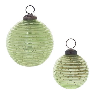 Mercury Glass Ball Ornaments Set of 6, Ribbed Rustic Christmas Tree Décor