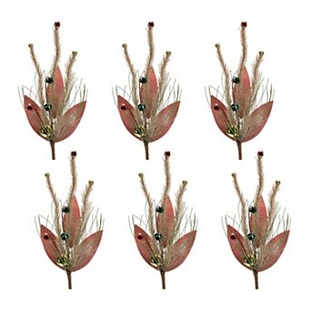 Set of 6 Artificial Pine Sprays with Sleigh Bells for Wreaths, Garlands, Christmas Decor