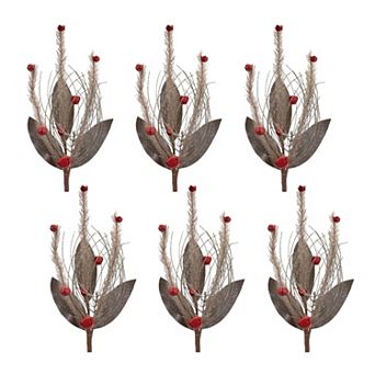 Set of 6 Artificial Pine Sprays with Sleigh Bells for Wreaths, Garlands, Christmas Decor