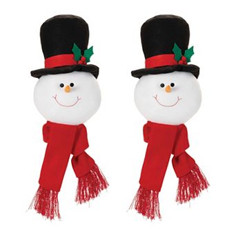2 pc Plush Snowman Head Ornament Set for Christmas Tree, Wreaths, and Holiday Decorating
