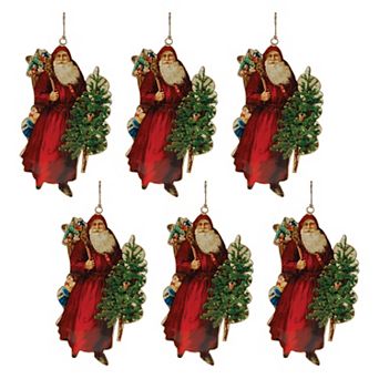 6 pc Vintage Santa Ornament Set for Christmas Tree and Holiday Decorating