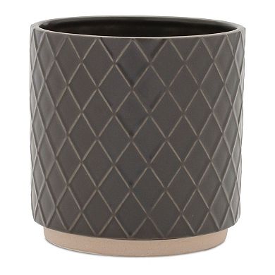 Set of 2 Diamond Pattern Ceramic Planters for Indoor Plants, Succulents, and Small Flowers
