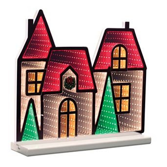 Lighted Winter Village House Decoration with Infinity Light Effect for Mantel or Tabletop Display