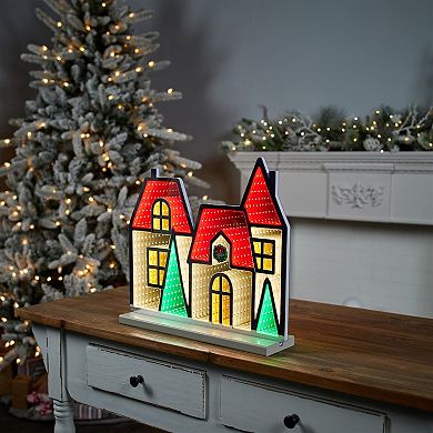 Lighted Winter Village House Decoration with Infinity Light Effect for Mantel or Tabletop Display