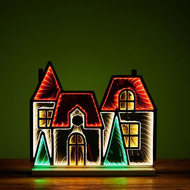 Lighted Winter Village House Decoration with Infinity Light Effect for Mantel or Tabletop Display