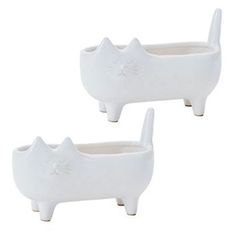 Set of 2 Cat-Shaped Ceramic Planters for Indoor Plants, Succulents, and Small Flowers