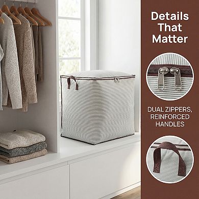 1 Pack Clothes Storage, Striped Storage Bag, Moving Bag for Organizing Bedroom, Storage with Handles