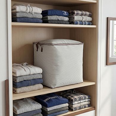 1 Pack Clothes Storage, Striped Storage Bag, Moving Bag for Organizing Bedroom, Storage with Handles