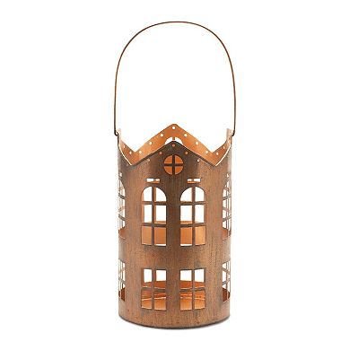 Punched Metal House Lantern Set of 2 with Warm Glow for Farmhouse or Rustic Decor