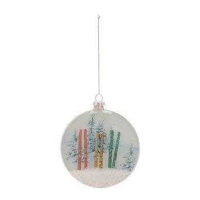 6-Piece Glass Disc Ornament Set with Winter Scene Design for Christmas Tree and Holiday Décor