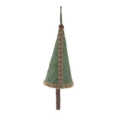 4-Piece Woven Wicker Pine Tree Ornament Set for Christmas Tree and Holiday Decorating