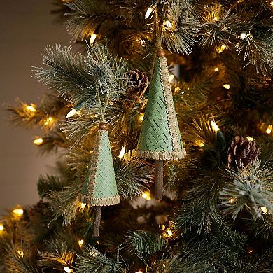 4-Piece Woven Wicker Pine Tree Ornament Set for Christmas Tree and Holiday Decorating