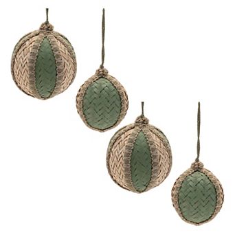 Wicker Ball Christmas Ornaments Set of 4, Farmhouse Woven Tree Décor