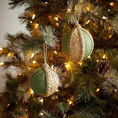 Wicker Ball Christmas Ornaments Set of 4, Farmhouse Woven Tree Décor