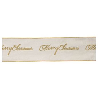 Wired Christmas Ribbon with “Merry Christmas” Embroidered Script for Wreaths and Crafts