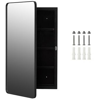 Basicwise 16 × 28 in Plastic Medicine Cabinet Recessed or Surface Wall Mount Rectangular Design