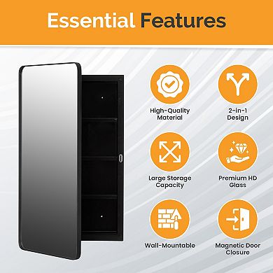 Basicwise 16 × 28 inches Plastic Medicine Cabinet Recessed or Surface Wall Mount Rectangular Design