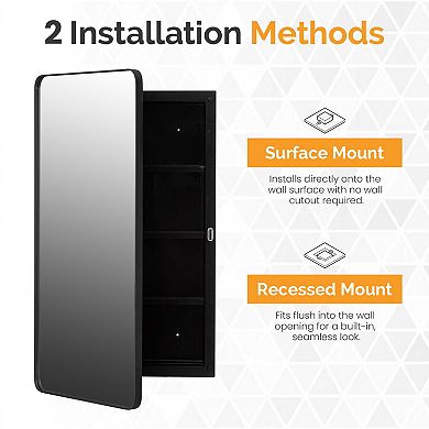 Basicwise 16 × 28 inches Plastic Medicine Cabinet Recessed or Surface Wall Mount Rectangular Design