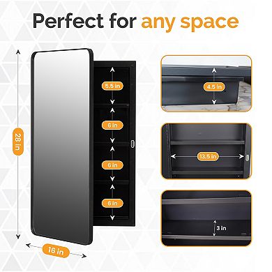 Basicwise 16 × 28 inches Plastic Medicine Cabinet Recessed or Surface Wall Mount Rectangular Design